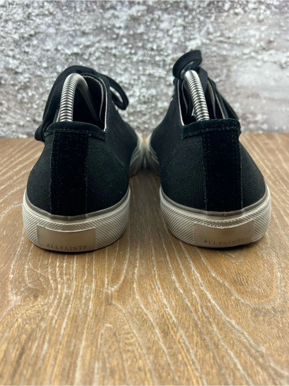 602 ALLSAINTS DILLON Men's Classic Black Canvas Low-Top Sneakers White Toe 11